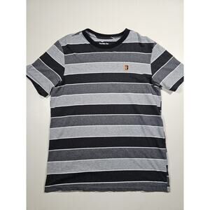 The Nike Tee Men's Grey Striped Short Sleeve Shirt M Nike Embroidery Logo Cotton